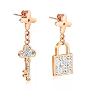 3/$30 Gold Plated CZ Lock & Key Dangle Earrings